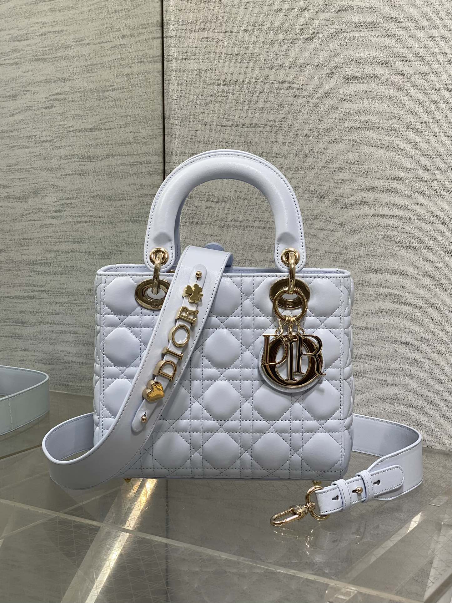 TOP Christian Dior Lady Dior Leather Bag 20 x 17 x 8 cm - Glacier Blue&GHW