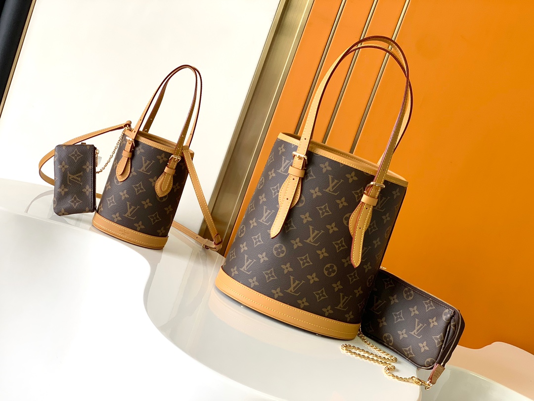TOP Louis Vuitton LV Nano Bucket Handbags - 2 Sizes - Brown
