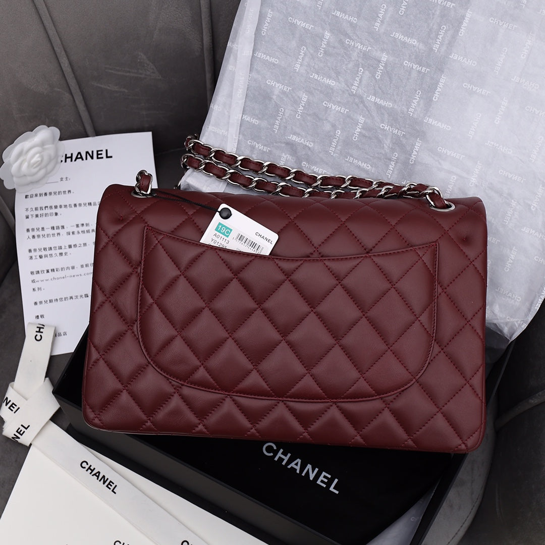 TOP CHANEL Classic Flap Bag Jumbo 30cm - Burgundy & SHW