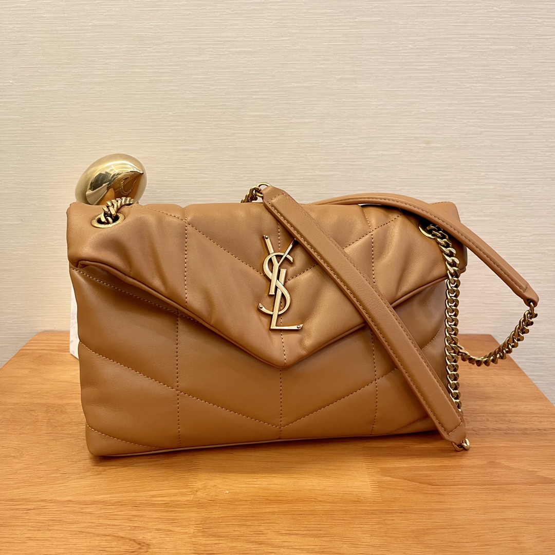 TOP Yves Saint Laurent YSL Loulou Puffer Shoulder Bag - Brown