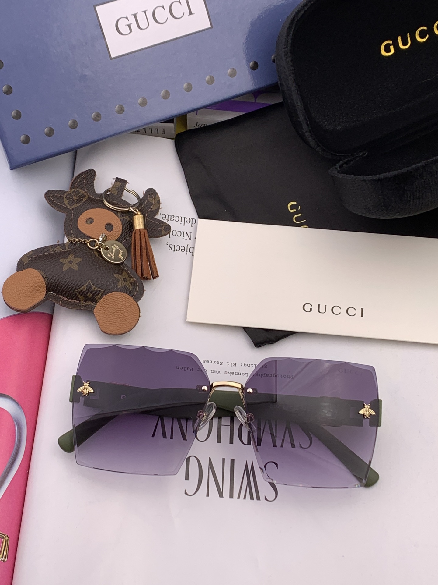 TOP GUCCI Classic Double Bee Sunglasses On Both Sides - 4 Color
