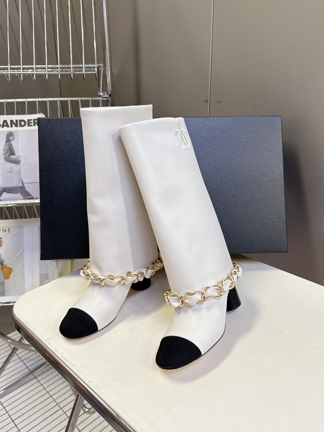 TOP CHANEL Fold-over Chain Calfskin Mid-calf Boots - 3 Color