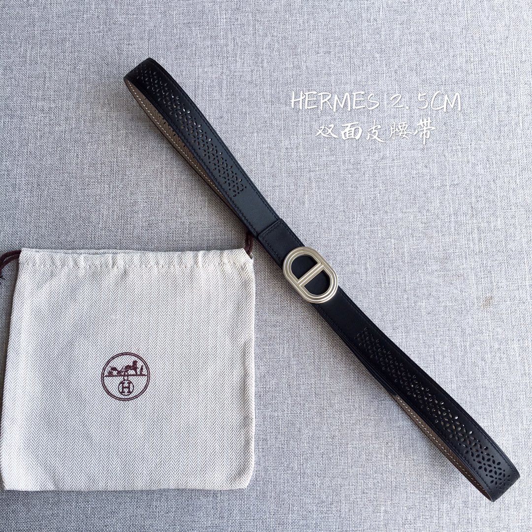 TOP HERMES Double Sided Leather Belts - 2.5CM - GHW/SHW