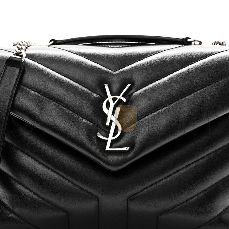 YSL CALFSKIN Y QUILTED MONOGRAM SMALL LOULOU CHAIN SATCHEL BLACK (23*17*9cm)