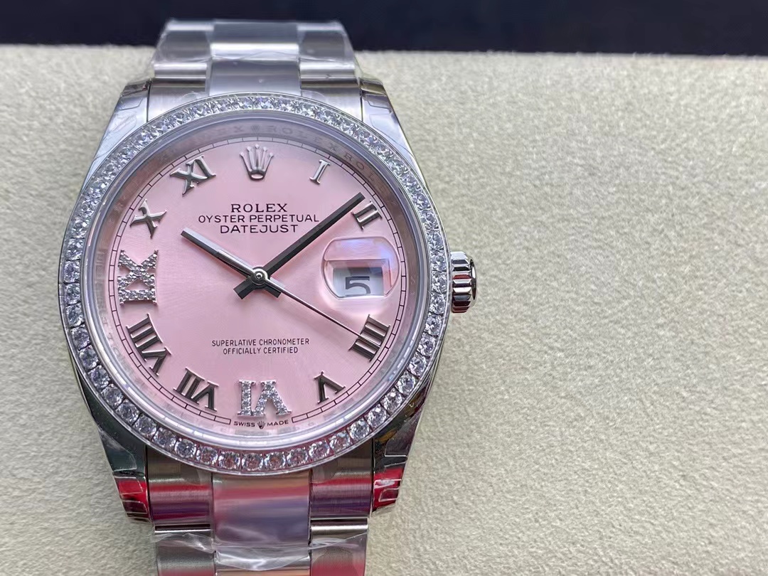 TOP ROLEX Pink Dial Watch 36mm - Silver