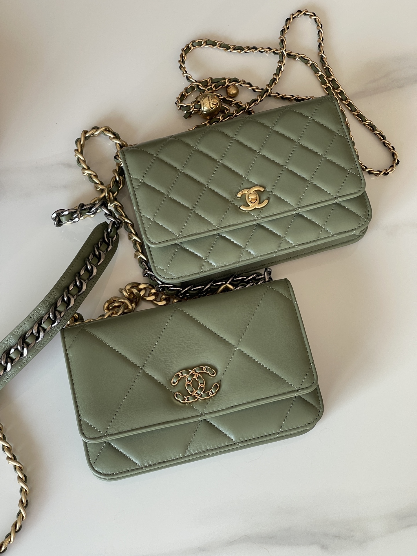 TOP CHANEL Lambskin 19 WOC Bags/19 Bags 19cm - Military Green&GHW