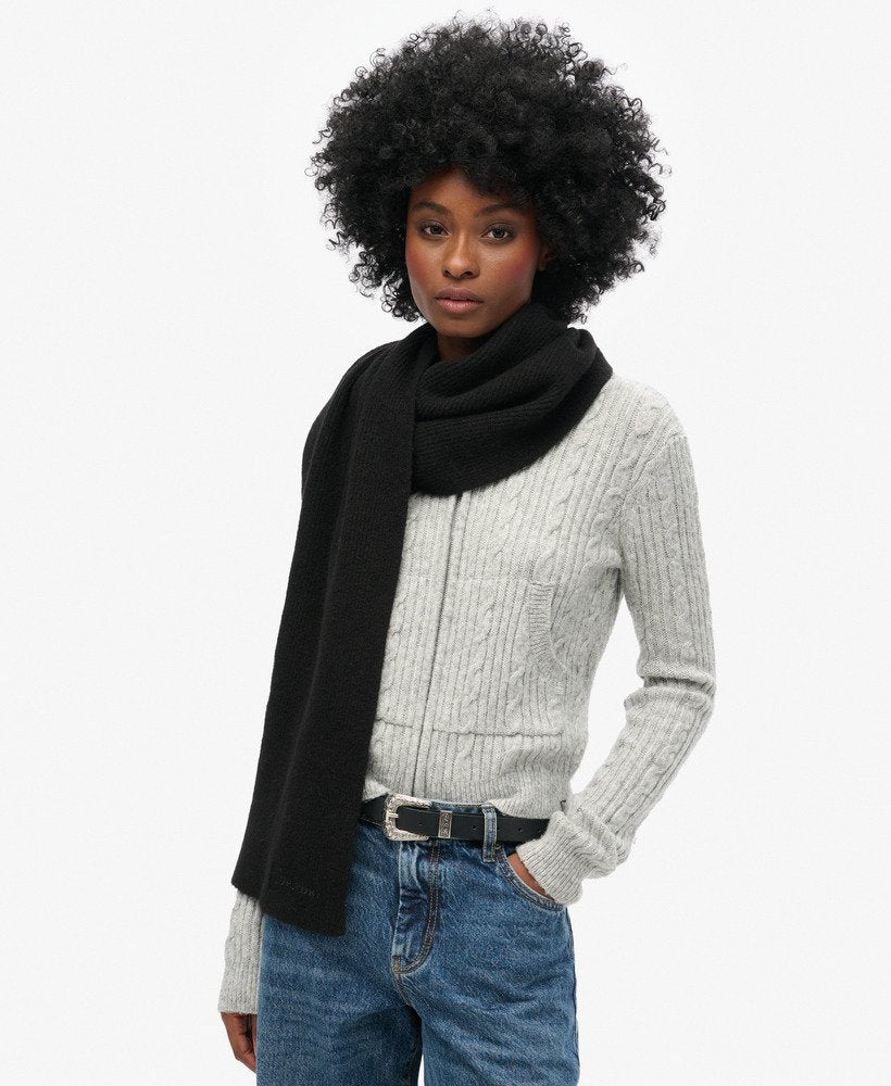 Soft Rib Knit Scarf | Black