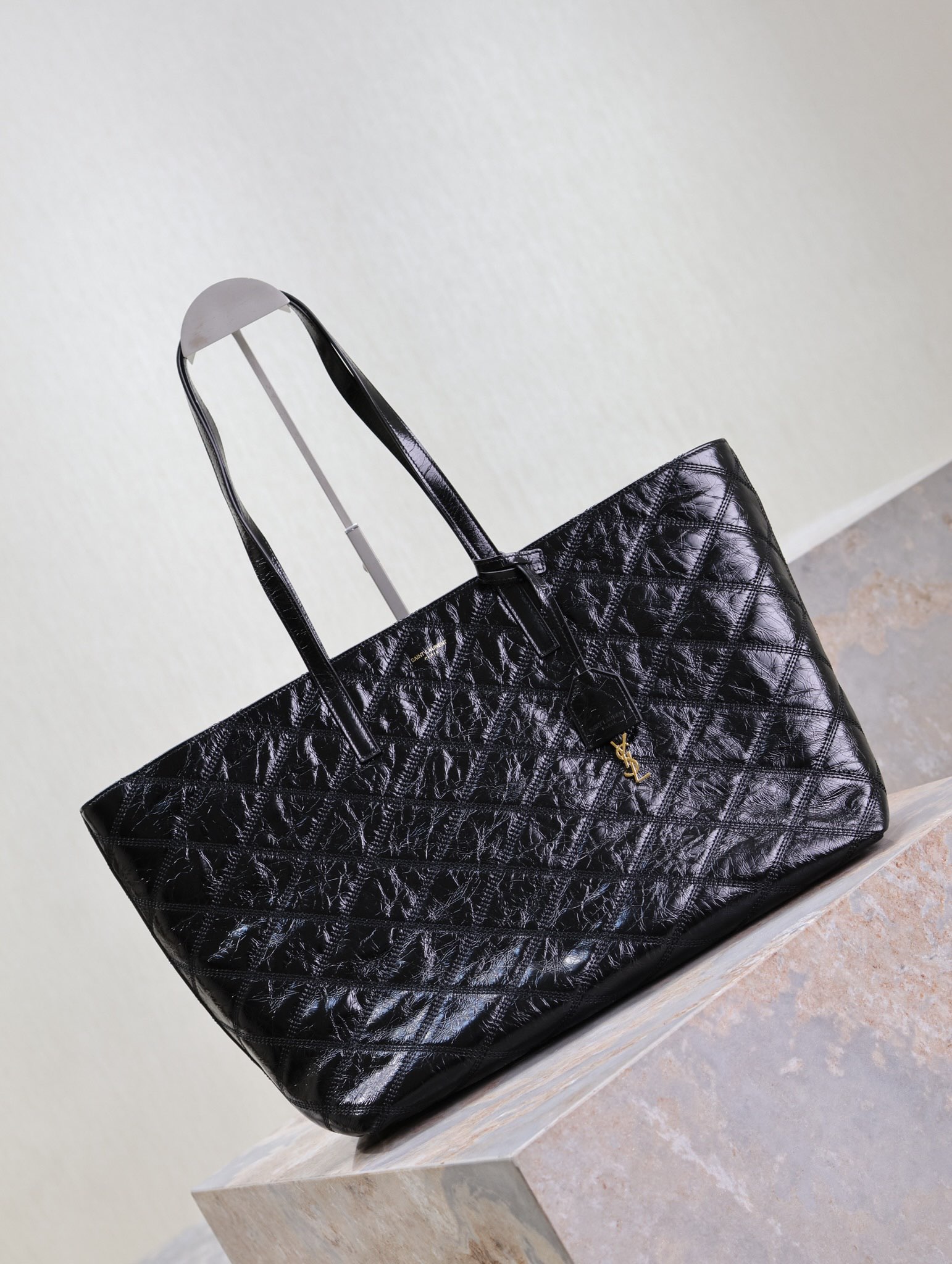 TOP Yves Saint Laurent YSL Oil Wax Leather Shopping Tote Bag 38×28×13cm-Black