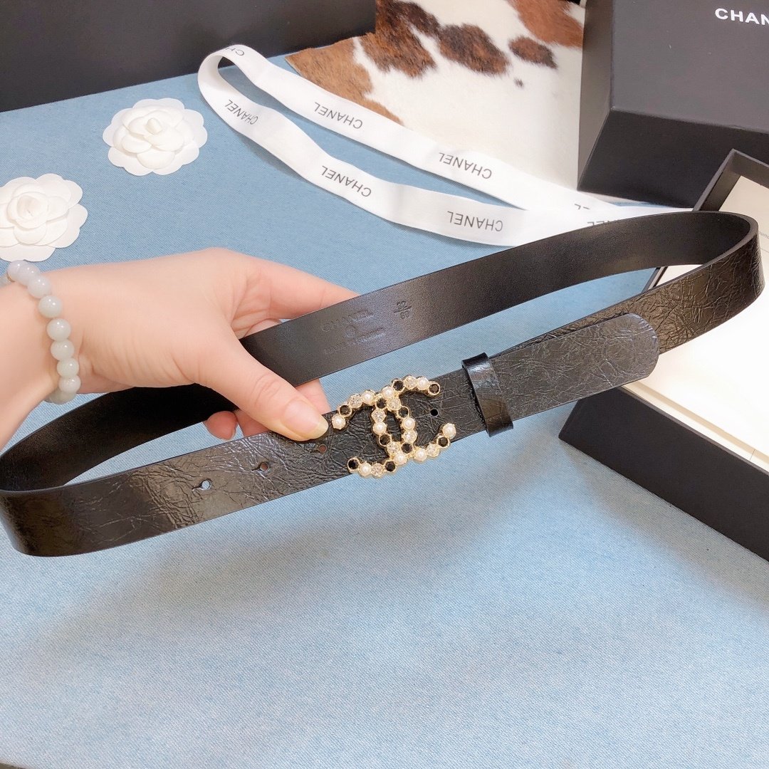 Chanel Belt With Beaded Buckle Brown Gold-Toned Metal and Strass Women Belt 30MM