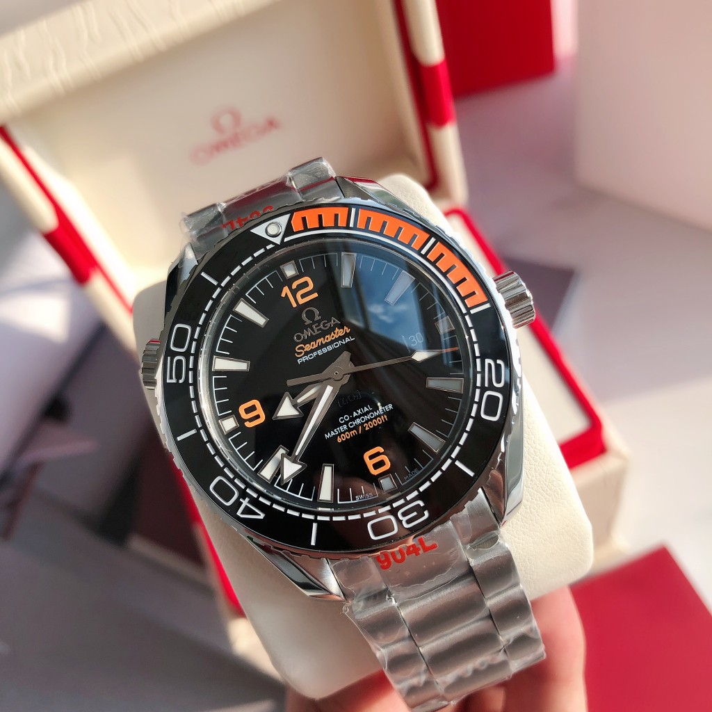 OMEGA Seamaster Planet Ocean 600M Diving Watch, Orange Bezel Steel Bracelet, Unisex Automatic Mechanical Watch