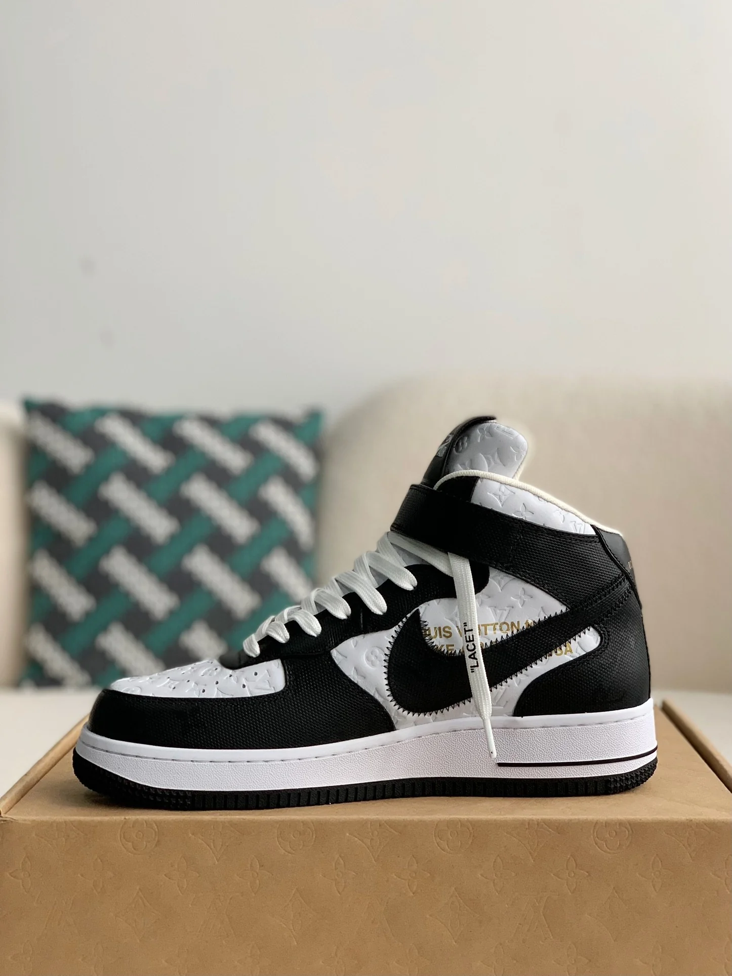 AAAShose Black White Embossed Monogram High Top Sneakers Strap Casual Street Shoes For Men Women
