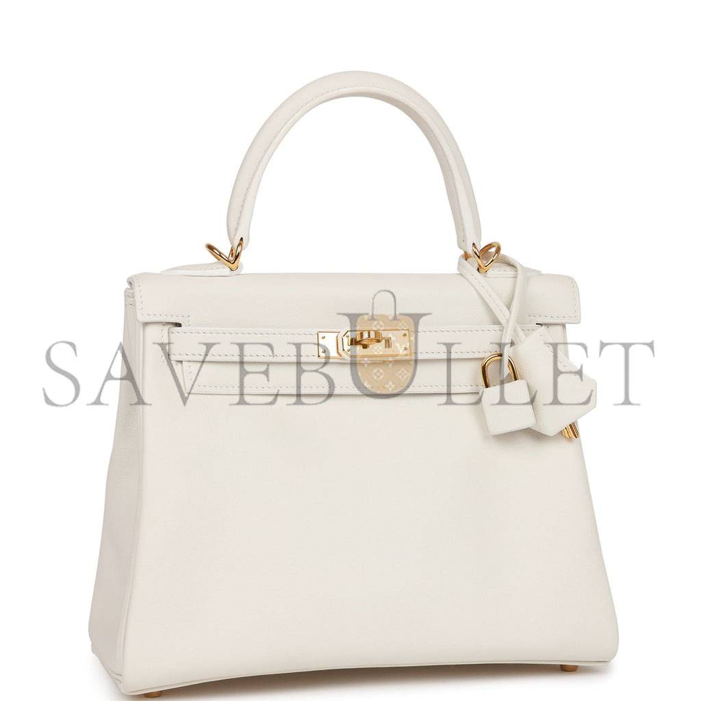 HERMES KELLY 25 WHITE SWIFT GOLD HARDWARE HANDMADE (25*17*7cm)