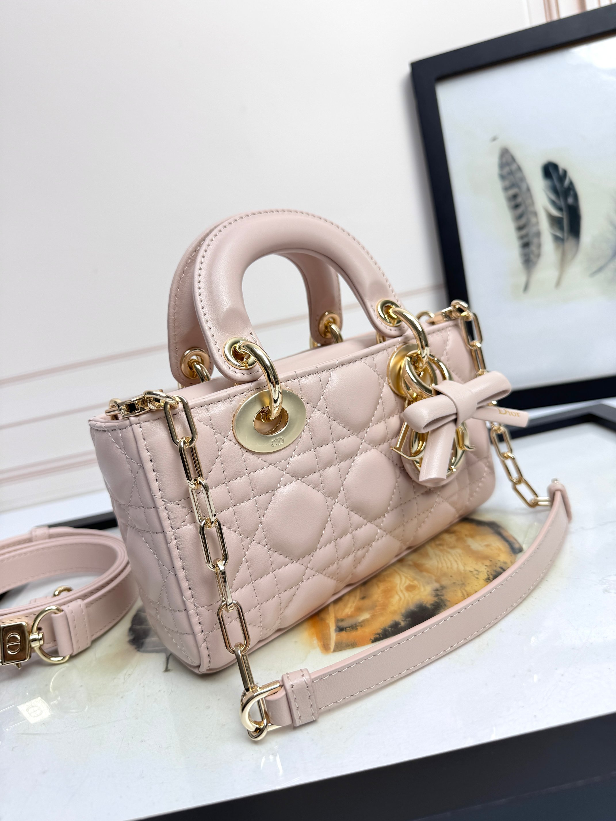 TOP Christian Dior Lady D-Joy Bag with Bow lambskin 19cm/22cm - Pink