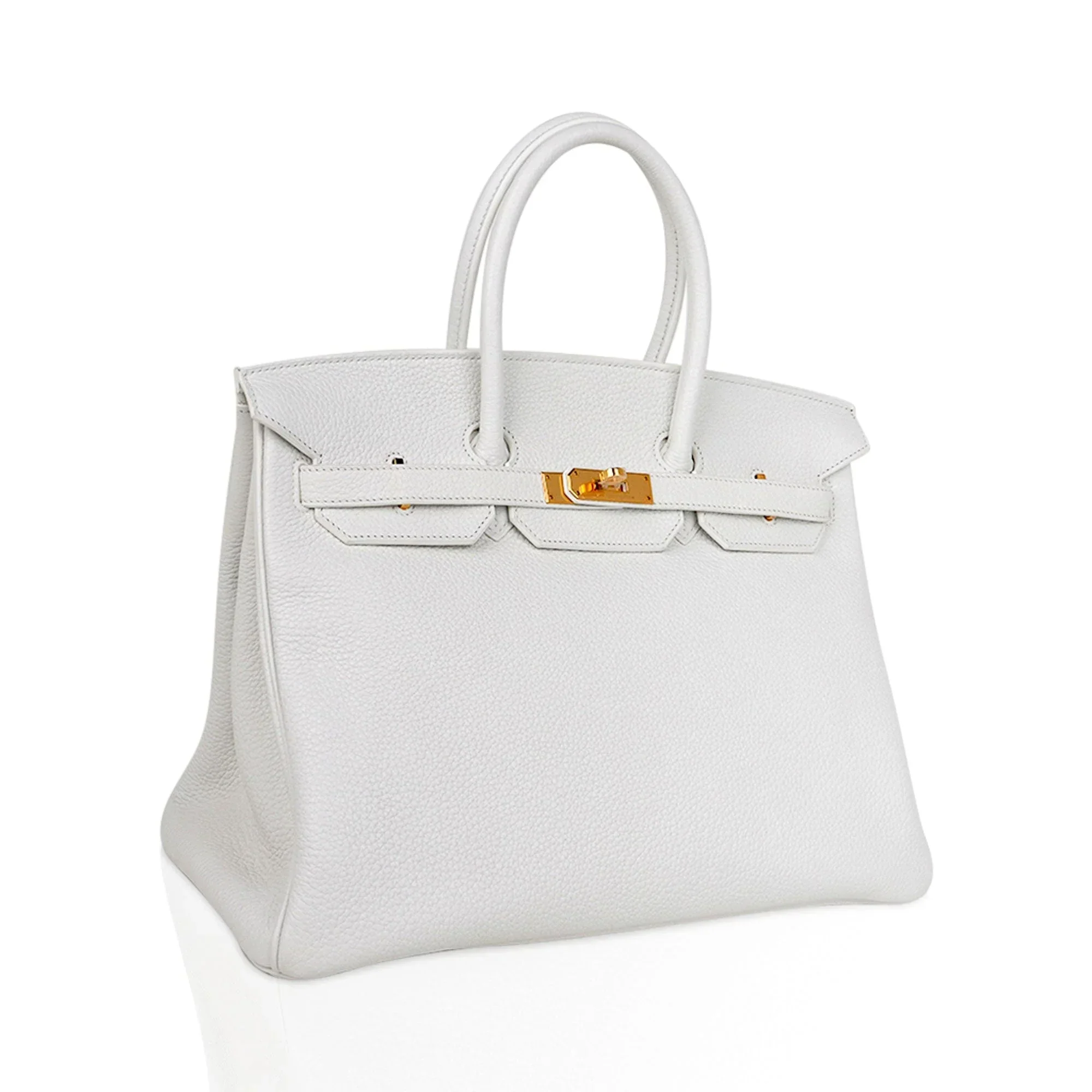 Birkin 35 Bag White Gold Hardware Clemence Leather New