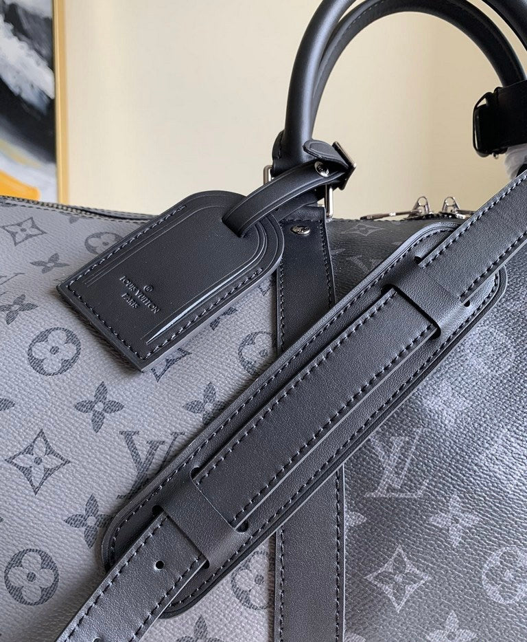 TOP Louis Vuitton LV Loui$ Vu!tt0n Keepall Travel Bag 50cm - Monogram Eclipse Reverse Black