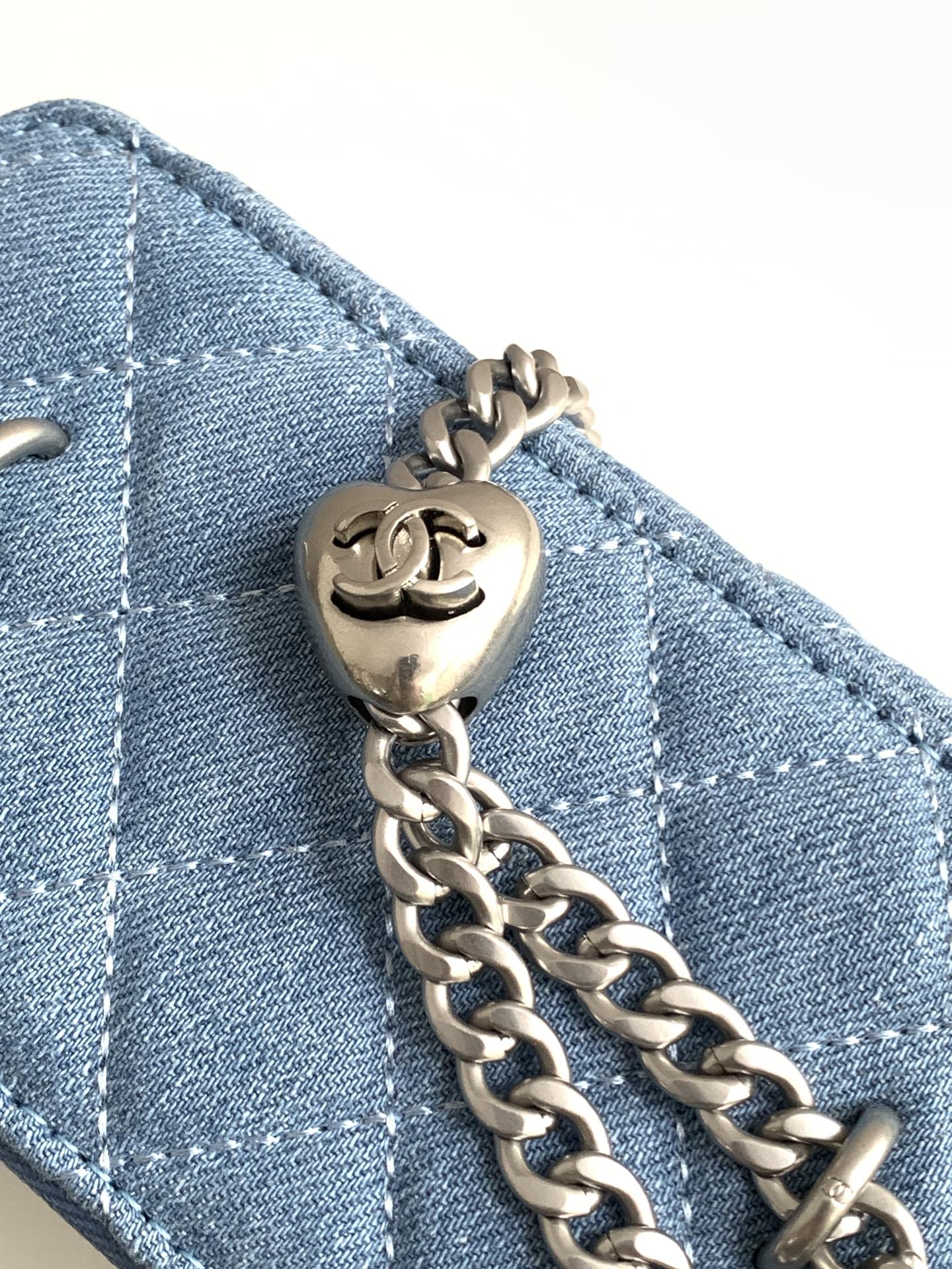 TOP CHANEL Vanity Case Denim with Heart Shape Adjustable Buckle 8.5x11x7cm/9.5x18x8cm - Blue