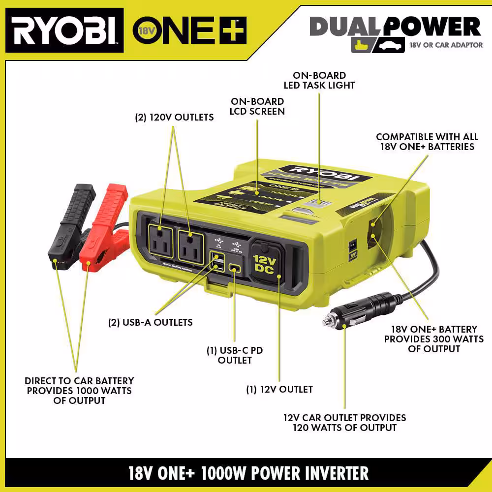 ONE+ 18V 1000-Watt Max 12-Volt Automotive Power Inverter