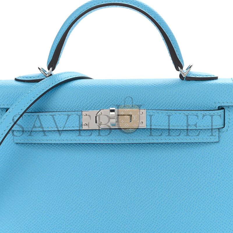 HERMES MINI KELLY EPSOM BLUE CELESTE PALLADIUM HARDWARE 195591 (19*12*5.5cm)