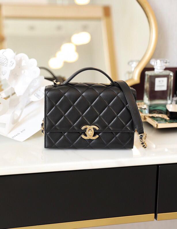 TOP CHANEL Box  Flap Bag with Metal Sides Mini - Black & GHW