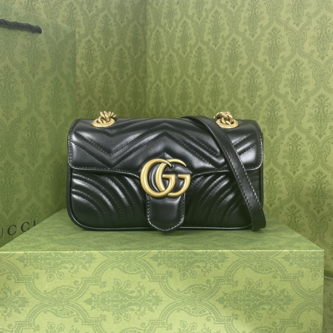 TOP GUCCI GG Marmont Bag Mini 22cm - Black