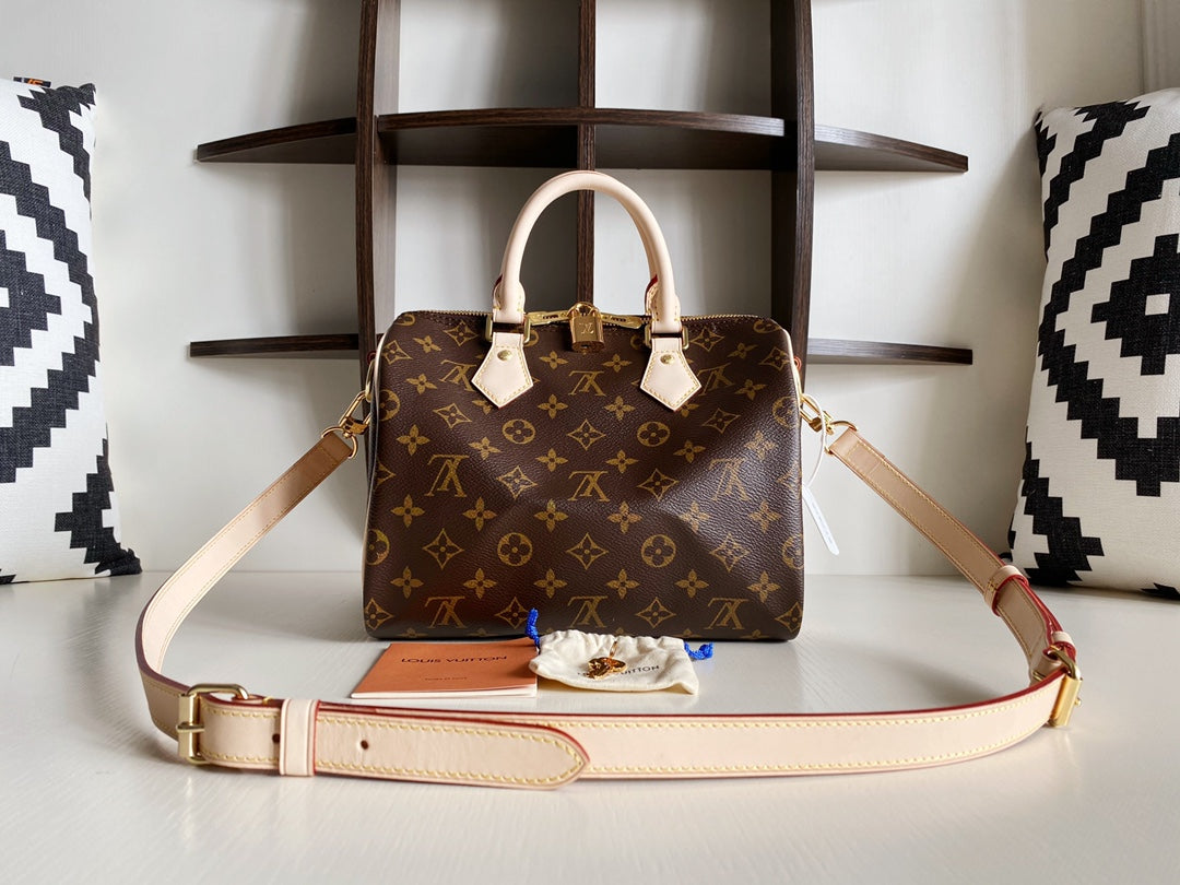 TOP Louis Vuitton LV Speedy 25 Monogram Bag 25x19x15cm -Brown