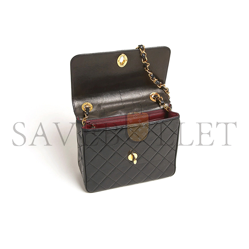 CHANEL CLASSIC FLAP BAG DECA SQUARED LAMBSKIN BLACK (25*20*9cm)