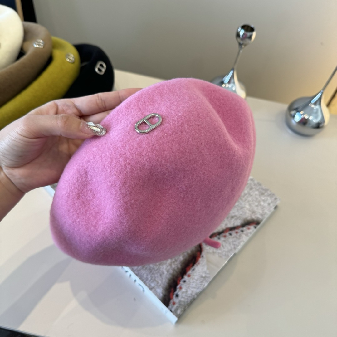 TOP HERMES Beret Hat - Pink