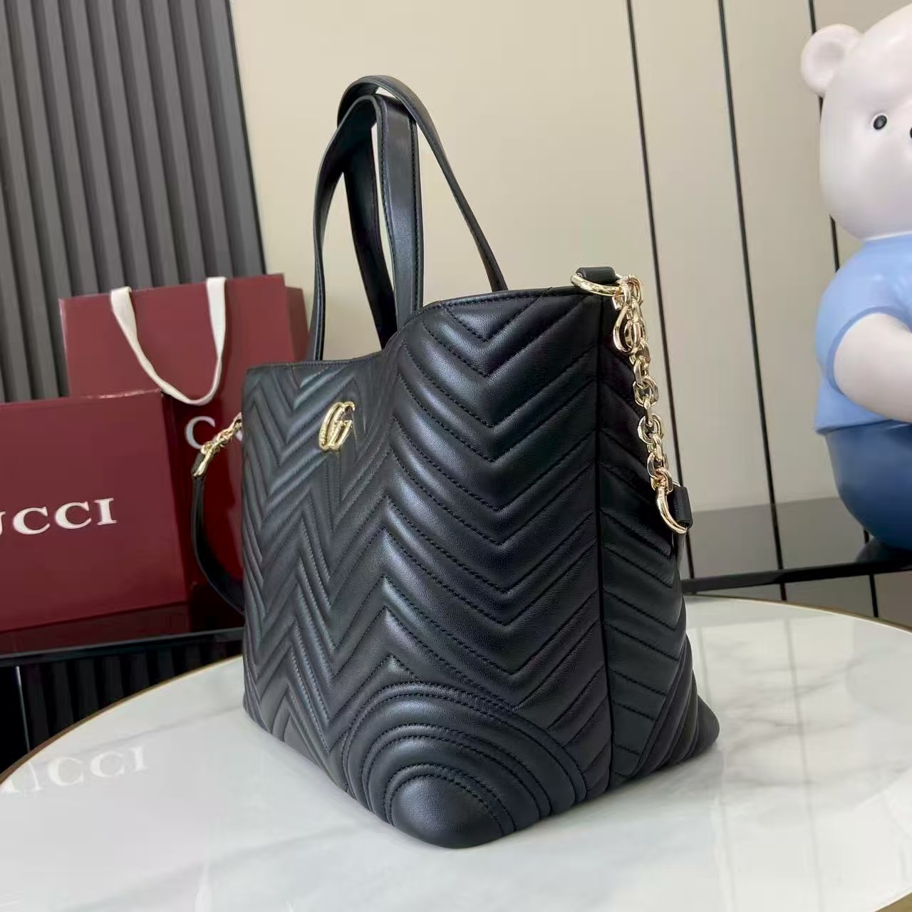 TOP GUCCI Betty Medium Tote Bag 39/28x24x16cm - Black
