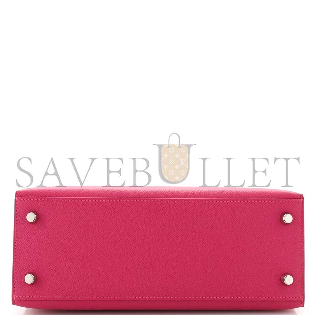 HERMÈS KELLY HANDBAG ROSE POURPRE EPSOM WITH PALLADIUM HARDWARE 25 (25*17*7cm)