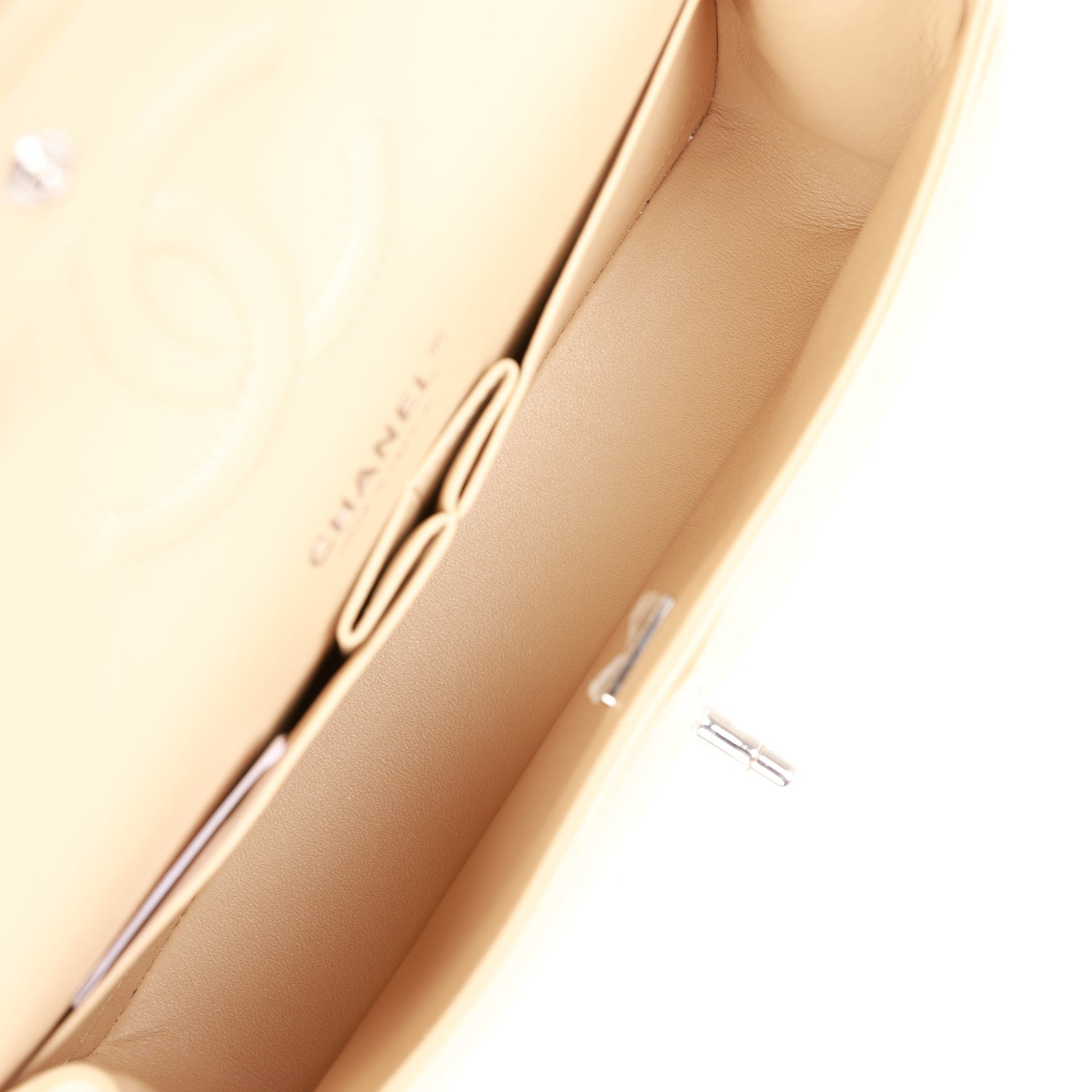 Chanel Classic Flag Bag Medium Classic Double Flap Bag Beige Caviar Silver Hardware