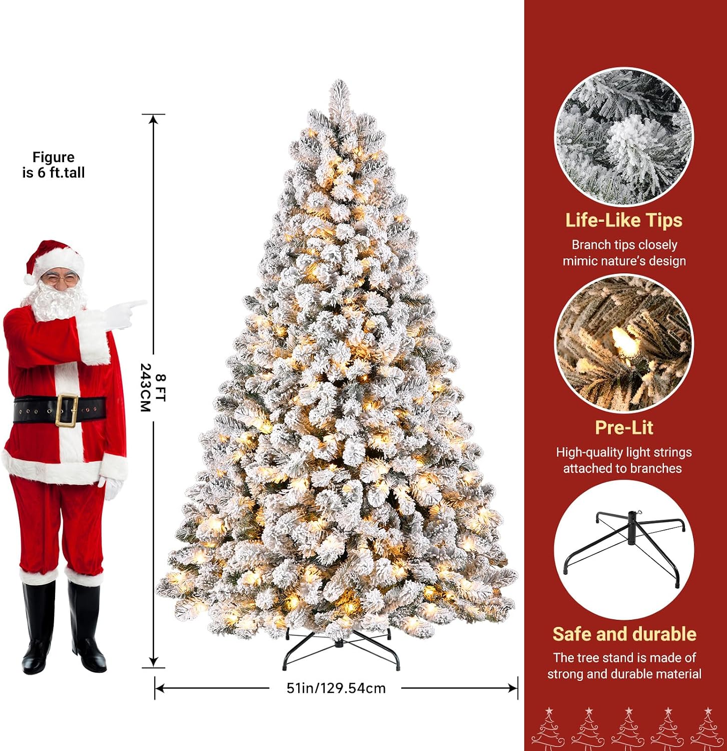 SHareconn 9ft Snow Flocked Spruce Pre-lit Artificial Christmas Tree, White