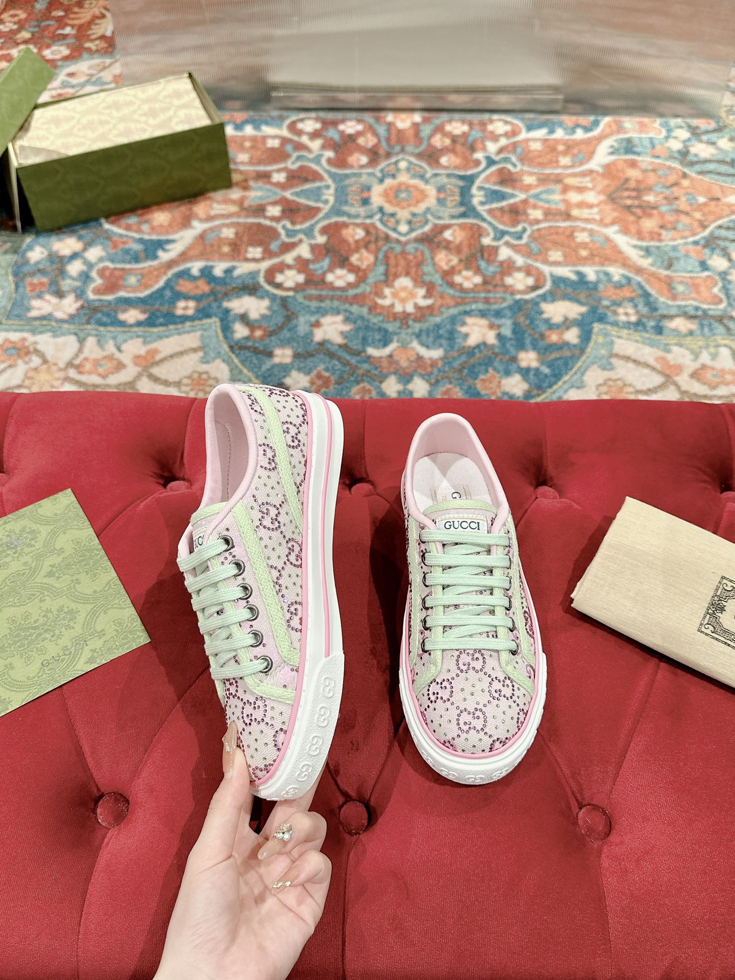 TOP GUCCI Tennis 1977 × Disney GG Canvas Shoes - Pink