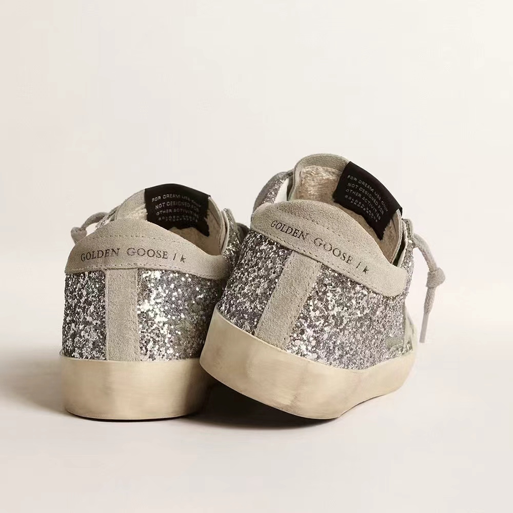 Golden Goose Silver glitter Super-Star with ice grey suede star pattern (Replica)
