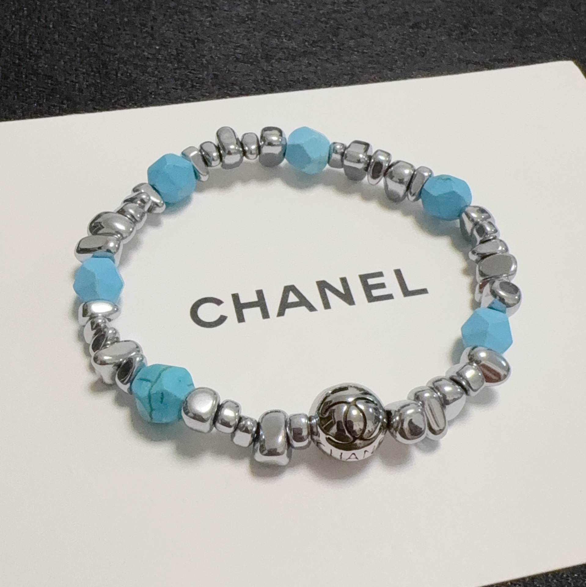 TOP CHANEL CC Turquoise Bracelet - Silver