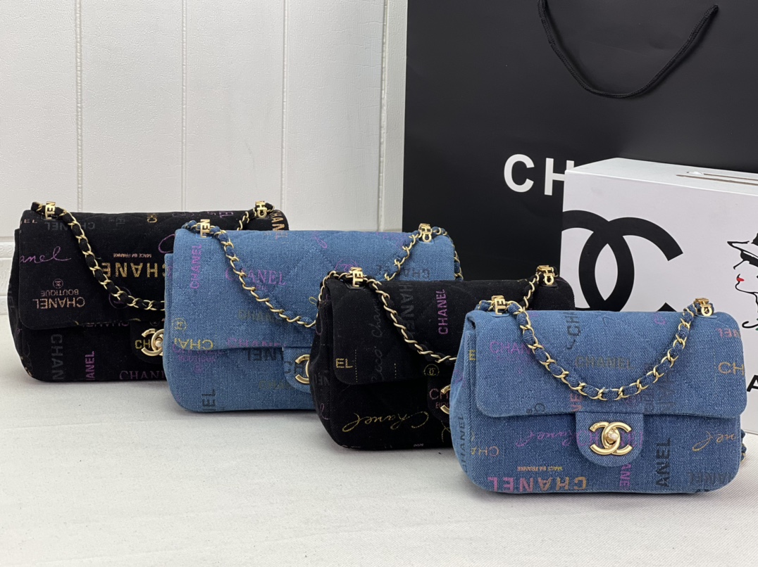 TOP CHANEL Flab Bag Graffiti Denim 23x14x8cm/28×16×6cm - 2 Color