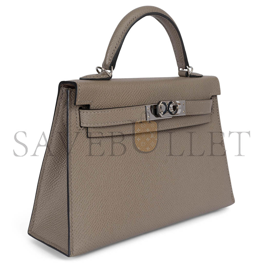 HERMÈS MINI KELLY II EPSOM ALUMINUM ALLOY GRAY SILVER BUCKLE (19*12*5.5cm)