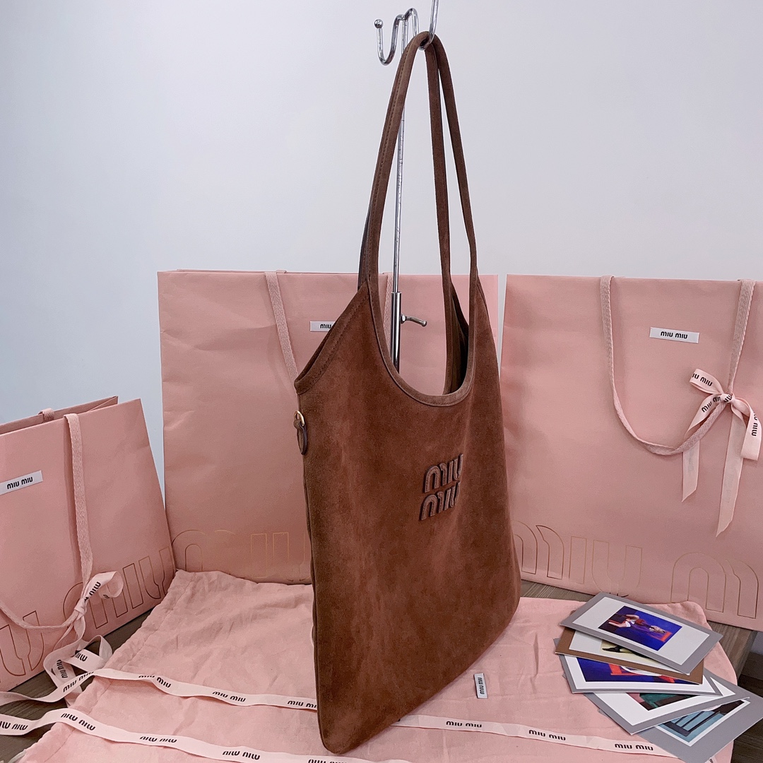 TOP Miu Miu Suede Tote Bag 35x40cm - Brown
