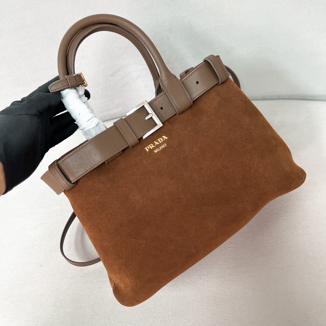 TOP PRADA Double Bag Suede 32x23x11cm - Brown