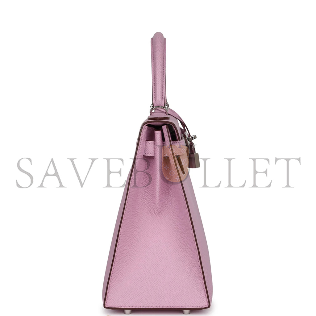 HERMÈS KELLY SELLIER 25 MAUVE SYLVESTRE EPSOM PALLADIUM HARDWARE (25*17*7cm)