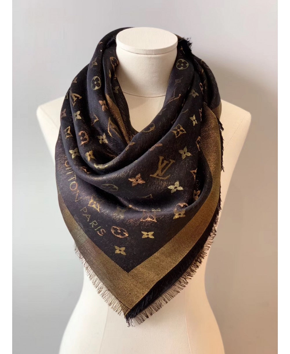 TOP Louis Vuitton LV L*V Square Scarf and Shawl - Iridescent Black