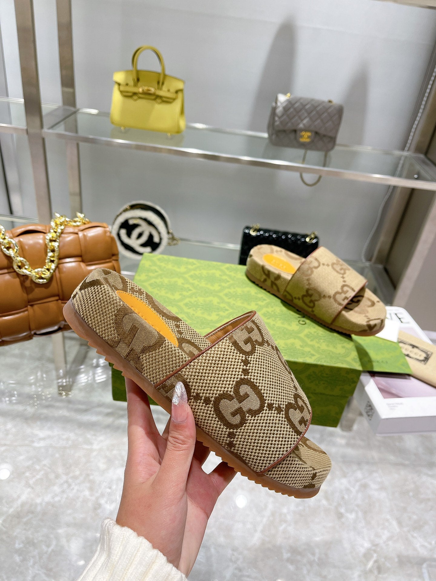 TOP GUCCI G*G Sideline Monogrammed Canvas Slides - Brown