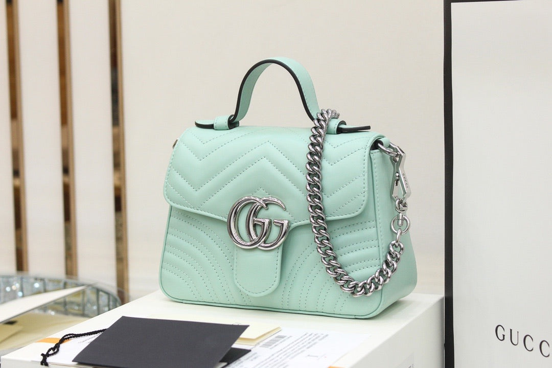 TOP GUCCI GG Marmont Bag Top Handle 27*13.5*10 - Baby Blue
