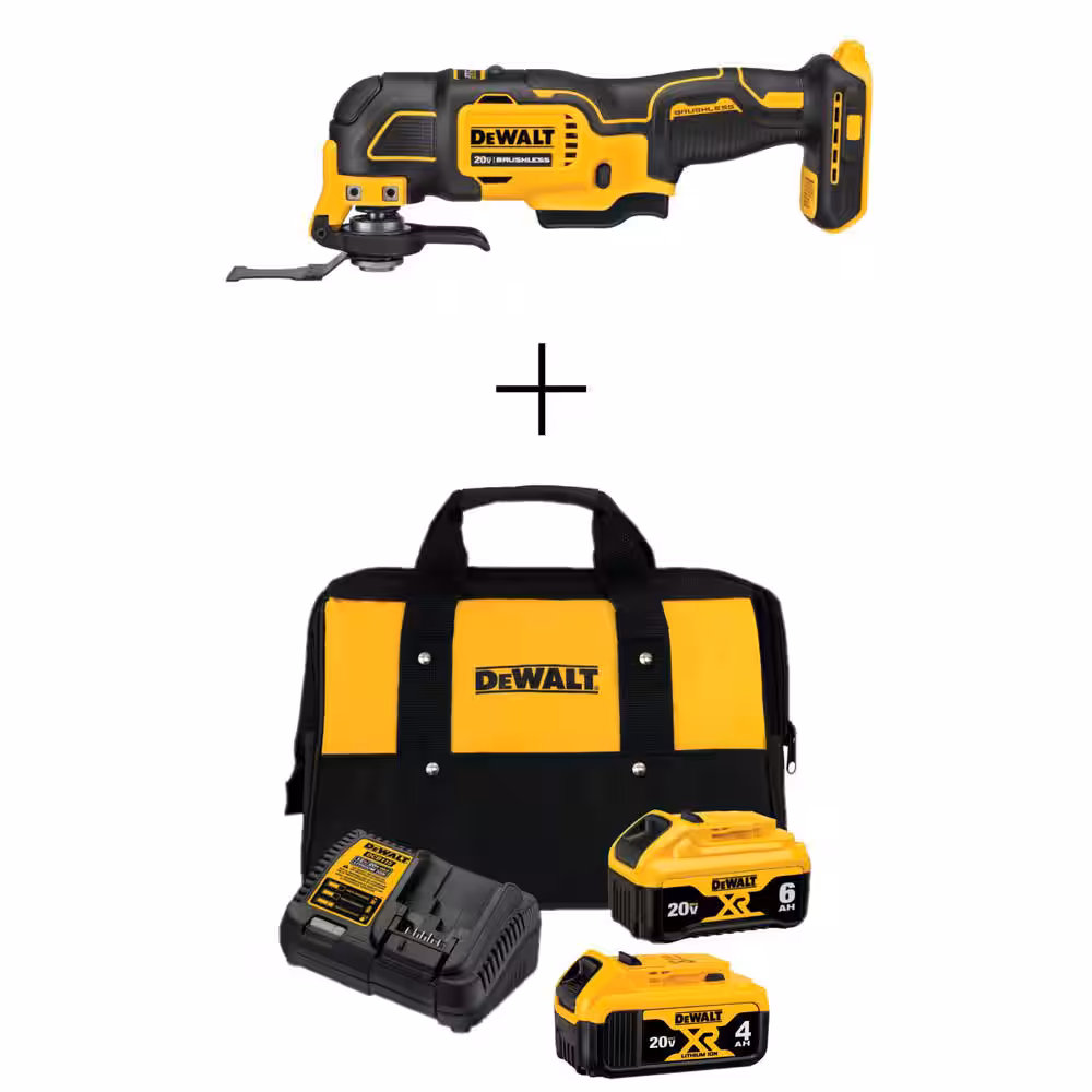 ATOMIC 20V MAX Cordless Brushless Oscillating Multi Tool, (1) 20V 6.0Ah and (1) 20V 4.0Ah Batteries, and Charger