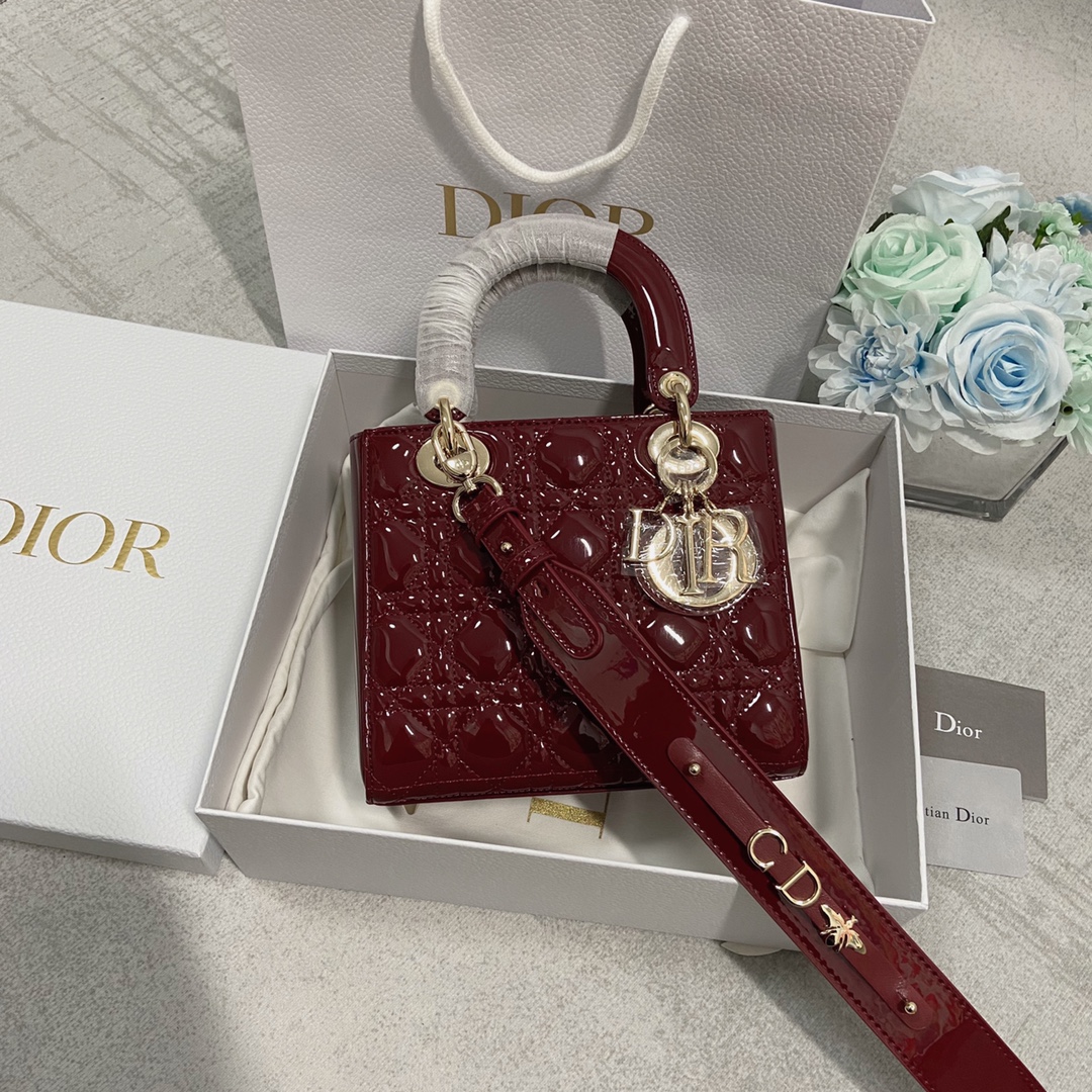 TOP Christian Dior Micro Patent Leather Lady Christian Dior Bags 20x17x8 cm - Rose Des Vent - Four Colors - GHW