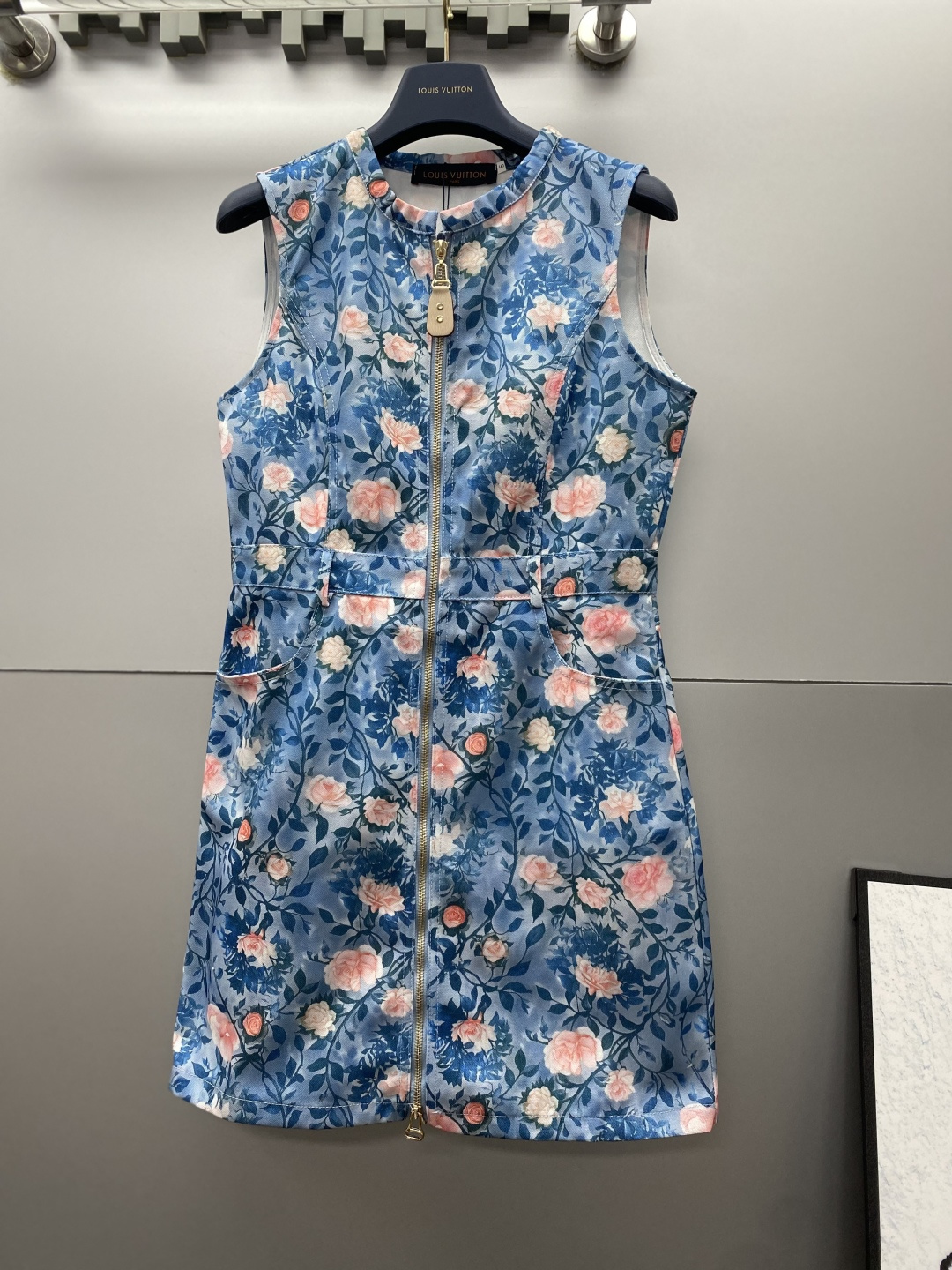 TOP Louis Vuitton LV Floral Pattern Denim Dress - Blue