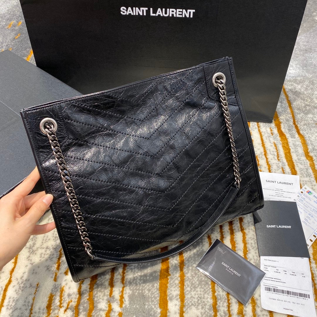 TOP Yves Saint Laurent YSL Medium Niki Shopping Bag - Black