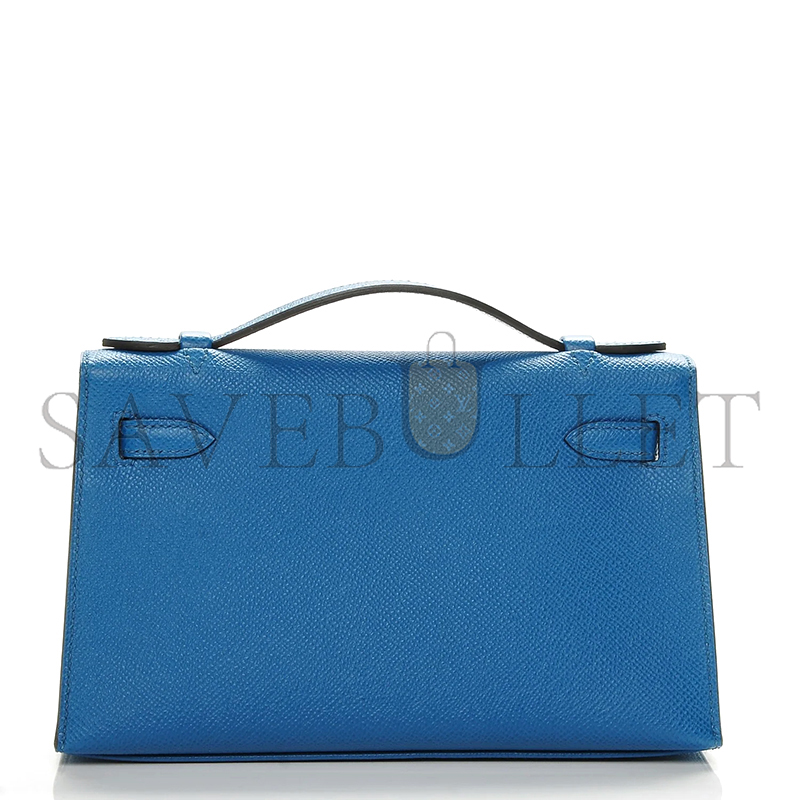 HERMES KELLY POCHETTE EPSOM BLEU IZMIR PALLADIUM HARDWARE (22*14*7cm)