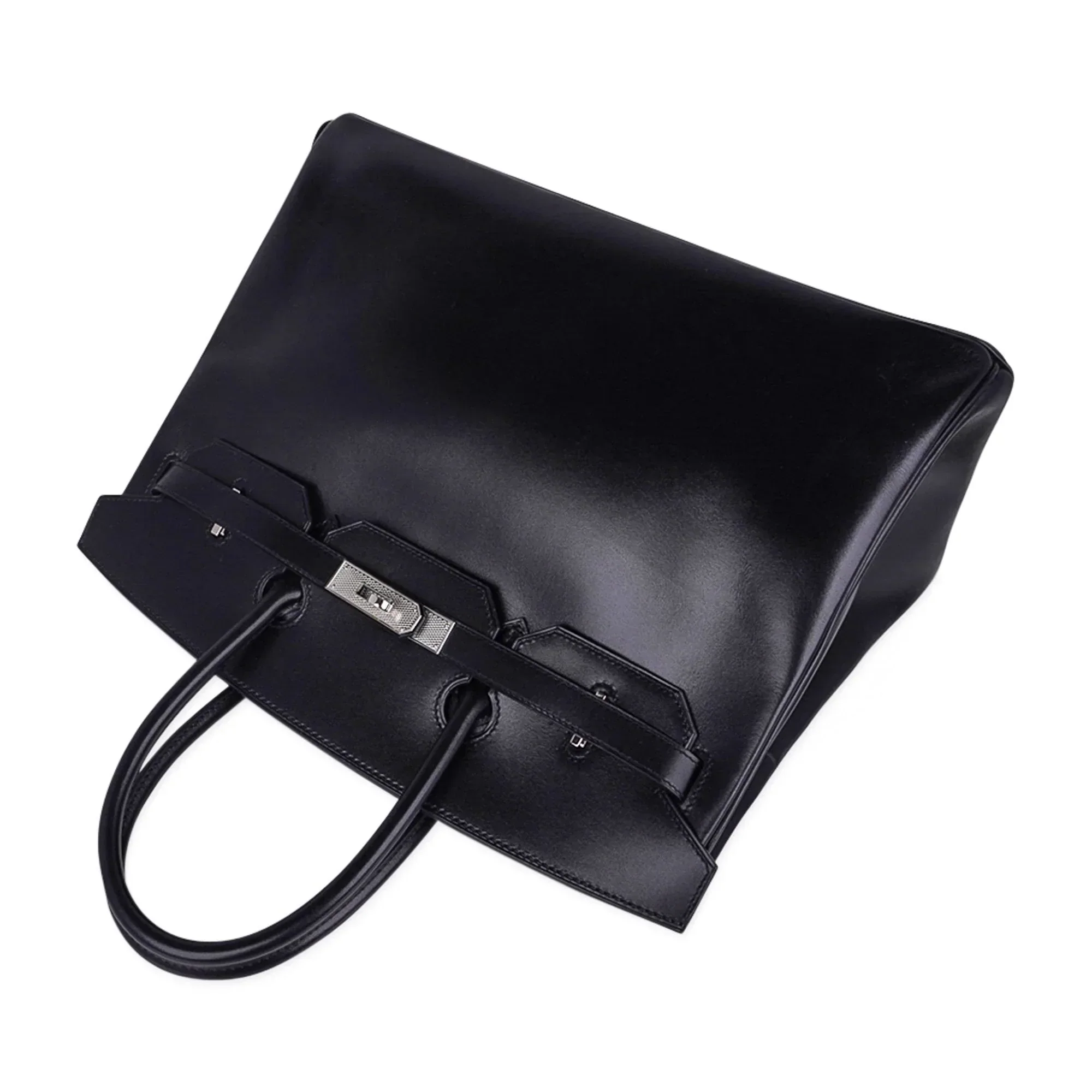 Birkin 35 Bag Black Box Palladium Guilloche Hardware