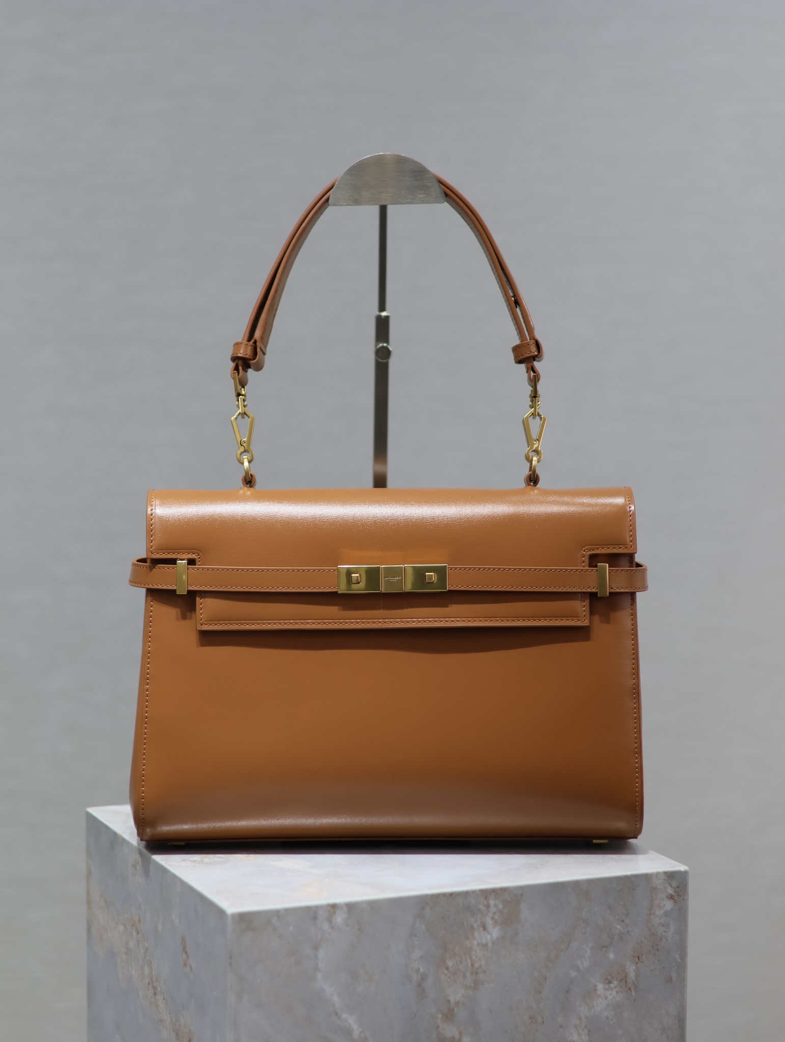 TOP Yves Saint Laurent YSL Box Skin Manhattan Bag - Brown&GHW