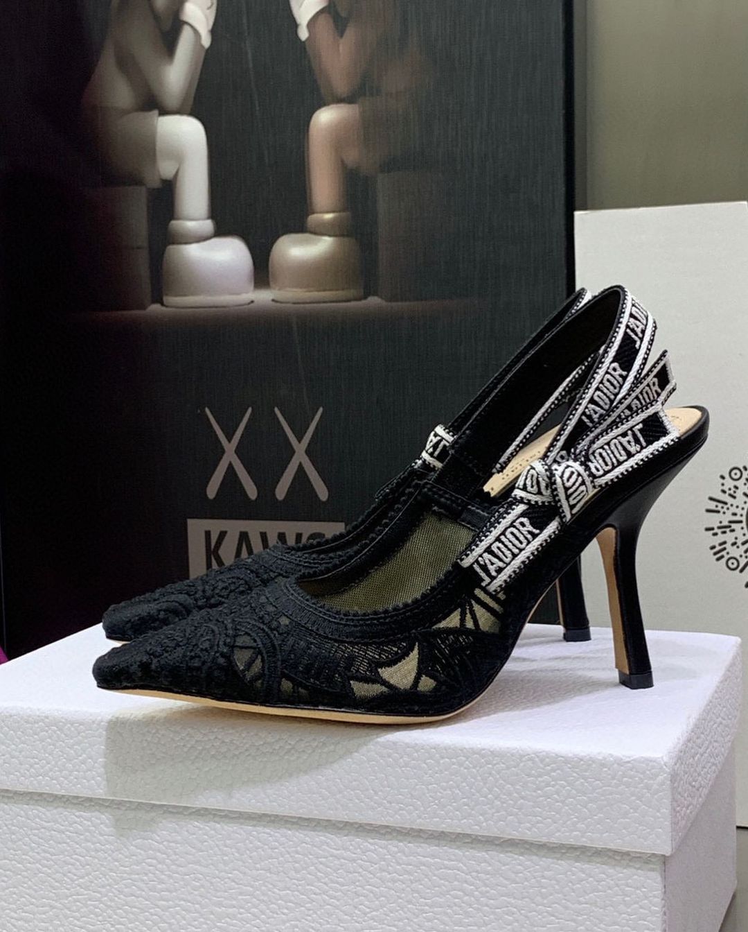 TOP Christian Dior J'AChristian Dior Slingback Pump Macramé Embroidered Cotton - Black